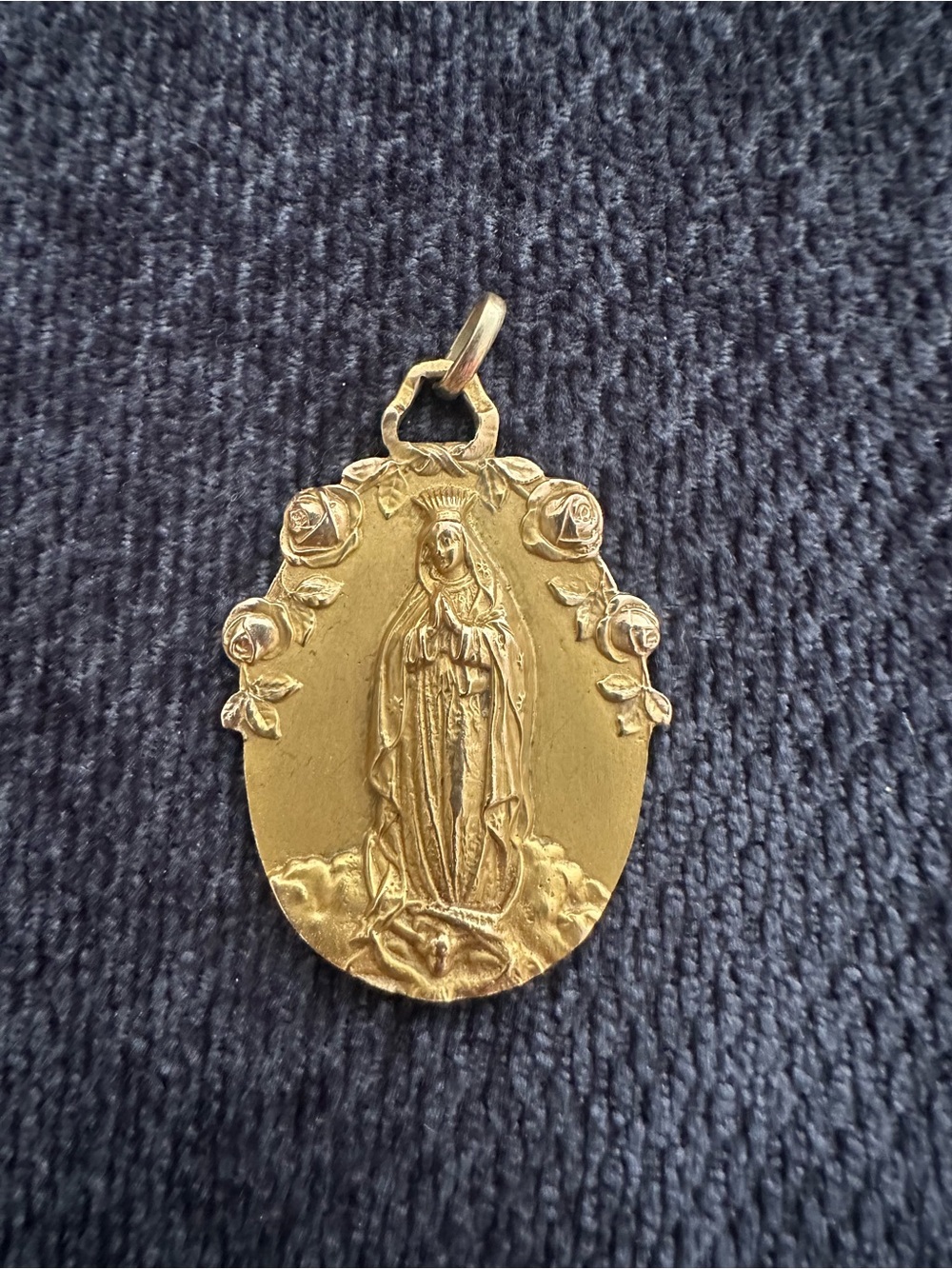 Gold Tone Virgin Mary Religious Pendant Necklace Charm